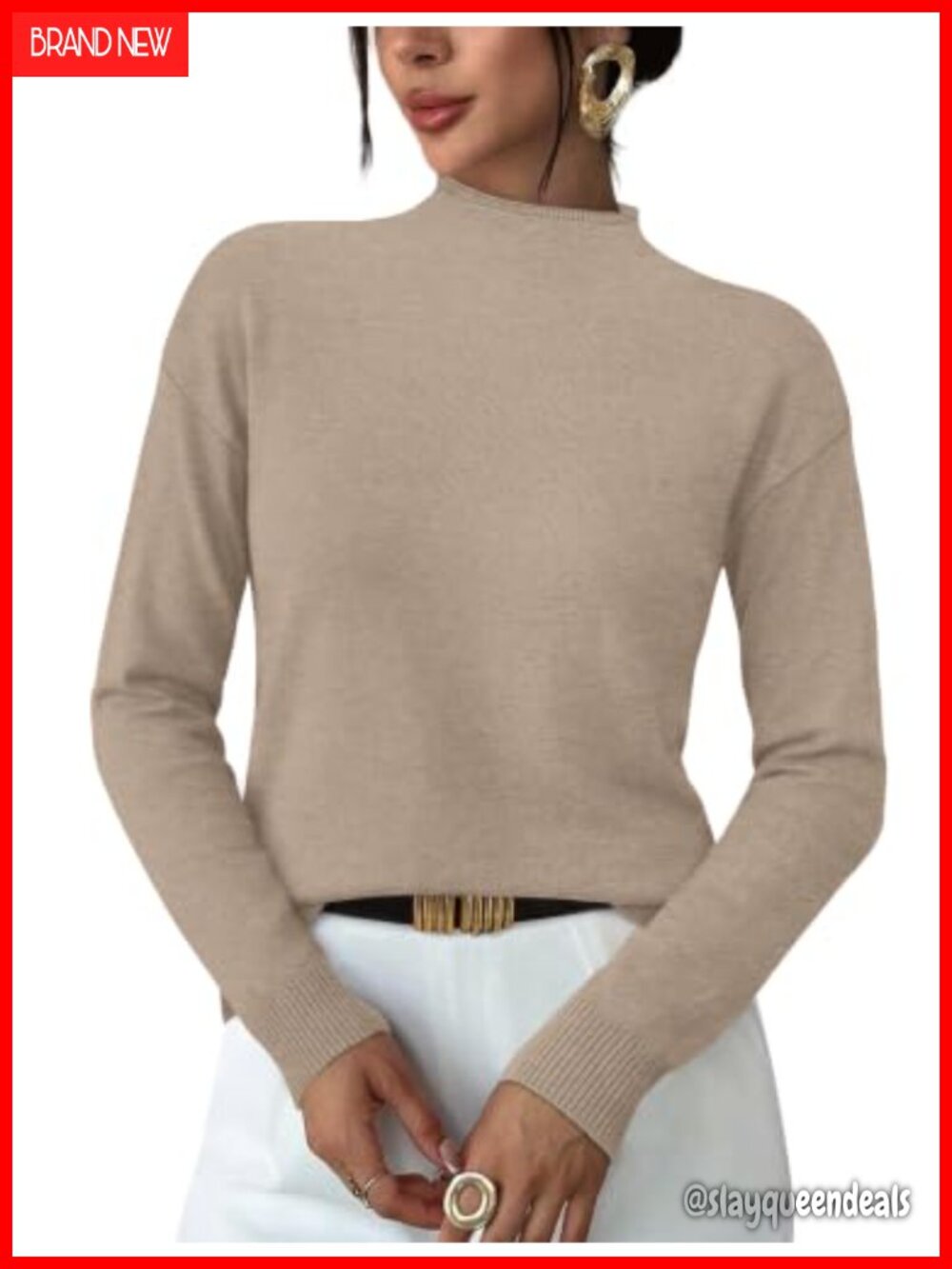 Womens Lightweight Mock Neck Long Sleeve Sweater Pullover